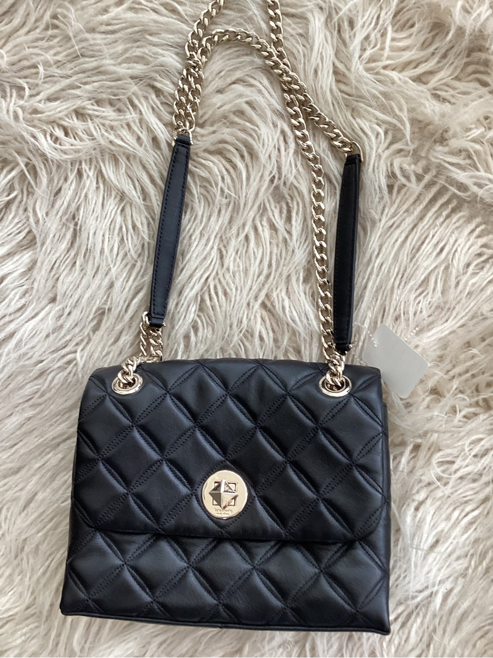 kate spade Natalia Black Quilted Shoulder Bag with Gold Chain